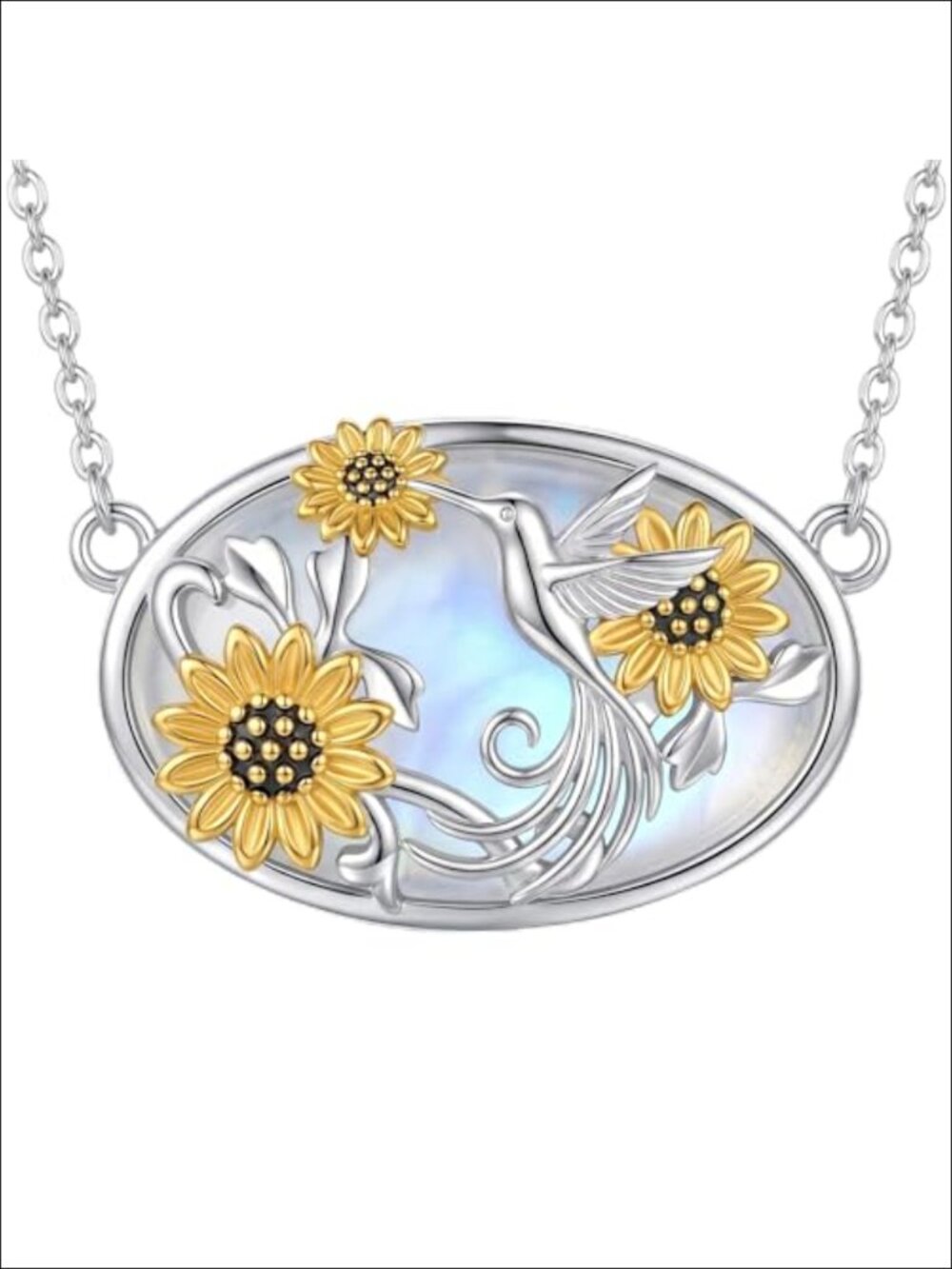 Sterling Silver Hummingbird Moonstone Pendant Necklace